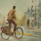 Biker on Sarphatibridge, oil on canvas, 12 x 12 in